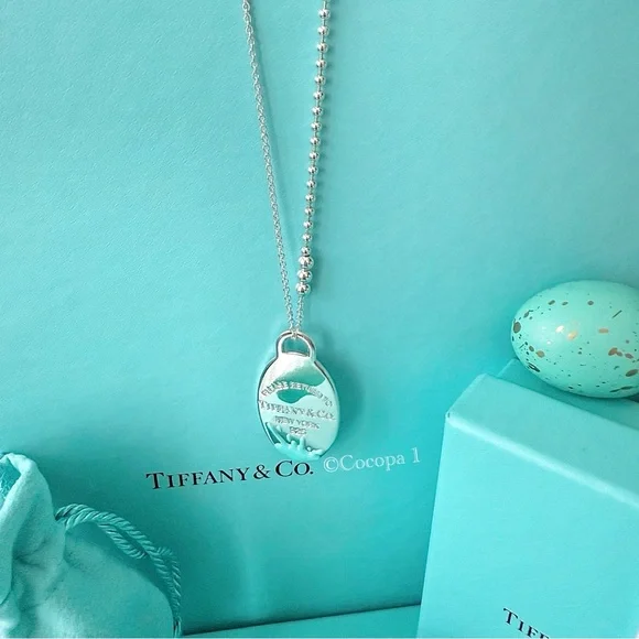🩵 Tiffany & Co. 🎨 RARE Return To Tiffany Blue Splash Tag Oval Pendant 🤍 - Picture 12 of 15